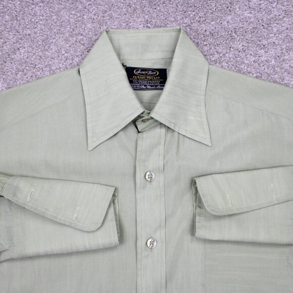 Vintage Sears Best Dress Shirt Mens 15 1/2, 33 Green Perma-Prest Poly/Cotton L/S - Picture 1 of 15